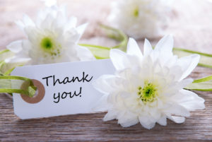 White Label with Thank You and white Blossoms
